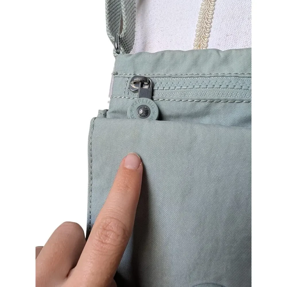 Kipling El Dorado Springtime Sage Mint Nylon Crossbody Bag Flap Zipper Travel